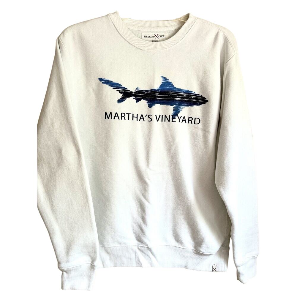 Large White Vineyard Crew Sweatshirt W/Martha’s Vineyard/Fish Graphic-No Hood